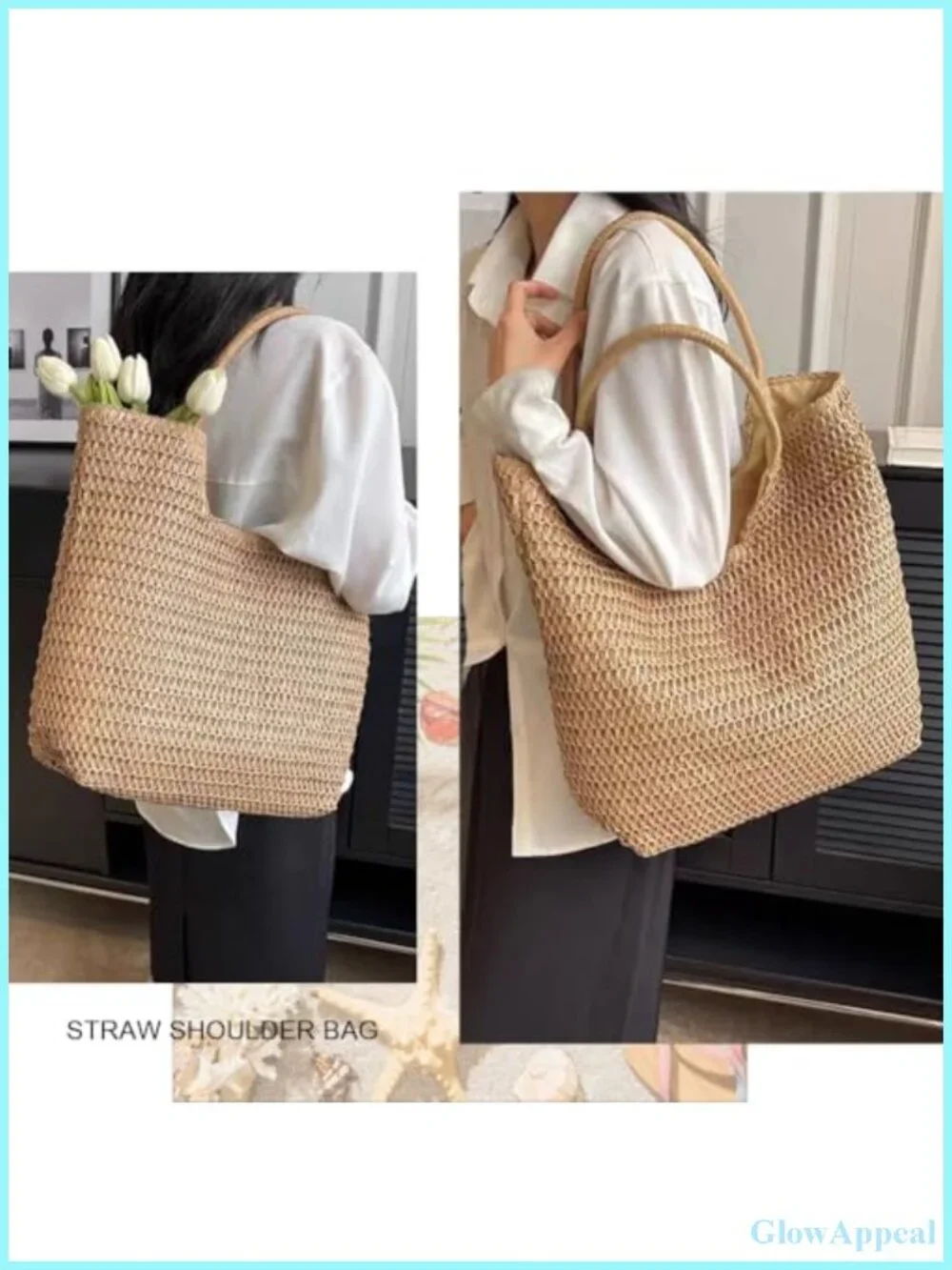 Straw Beach Tote Bag for Women Summer Woven Shoulder Hobo Purse